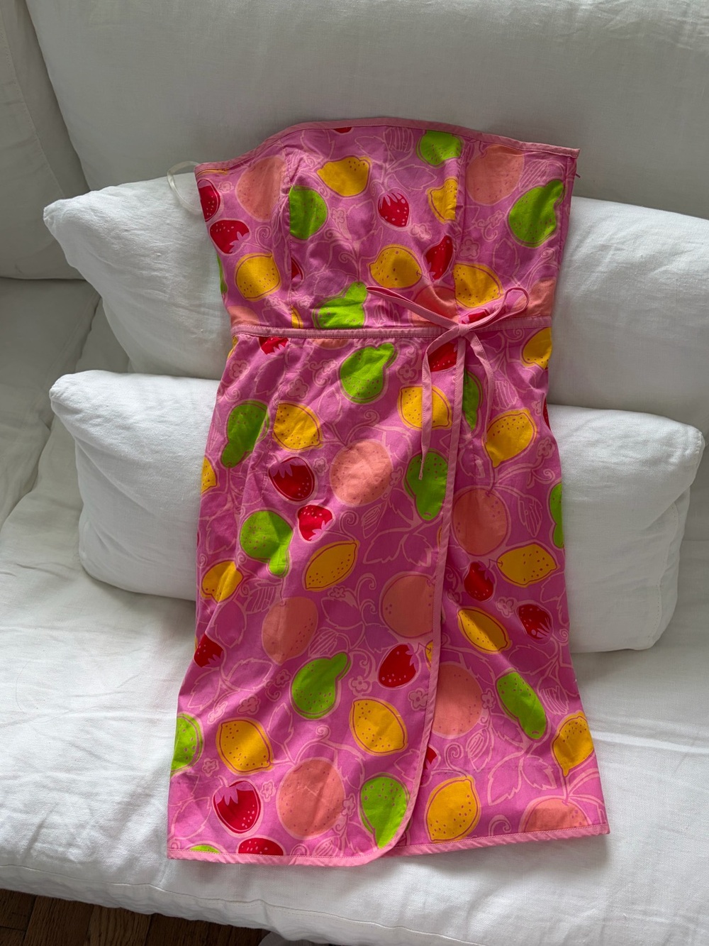 Lilly Pulitzer Pink Strapless Fruit-Print Dress with Tie